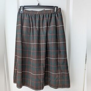 Vintage Plaid Midi Skirt - Green and Brown